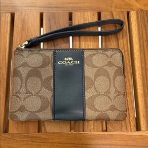 Coach Signature Brown and Black Wristlet